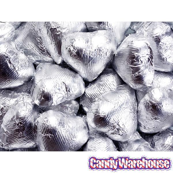 Foiled Milk Chocolate Hearts - Silver: 2LB Bag