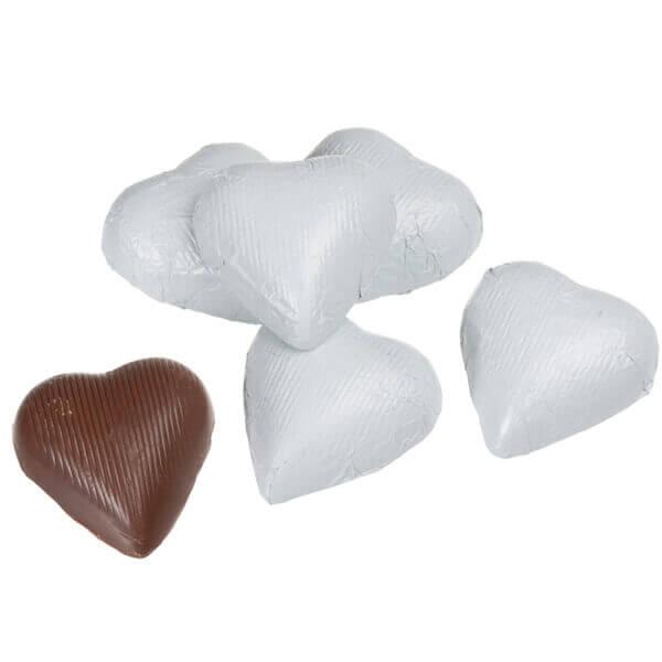 Foiled Milk Chocolate Hearts - White: 2LB Bag - Candy Warehouse