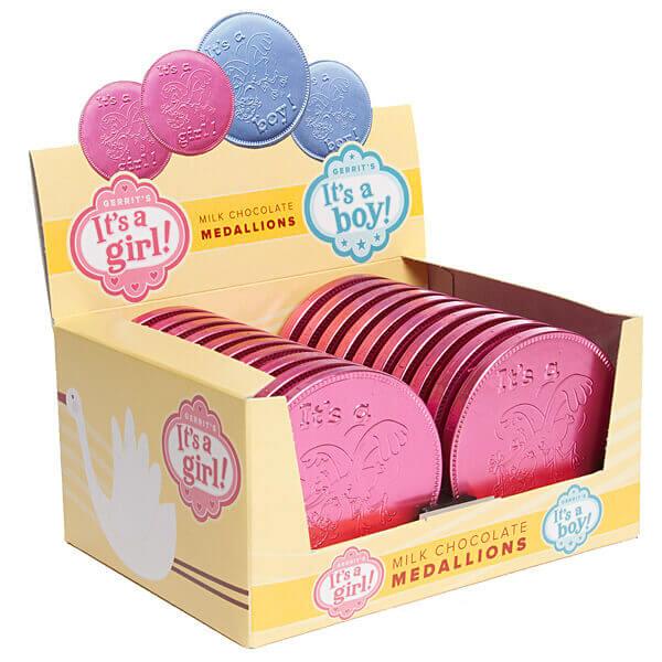 Fort Knox It&#39;s a Girl Foiled Milk Chocolate 4-Inch Medallions: 20-Piece Box - Candy Warehouse