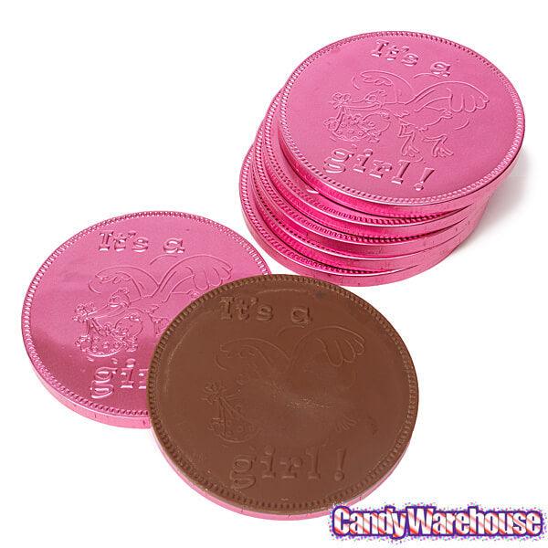 Fort Knox It&#39;s a Girl Foiled Milk Chocolate 4-Inch Medallions: 20-Piece Box - Candy Warehouse