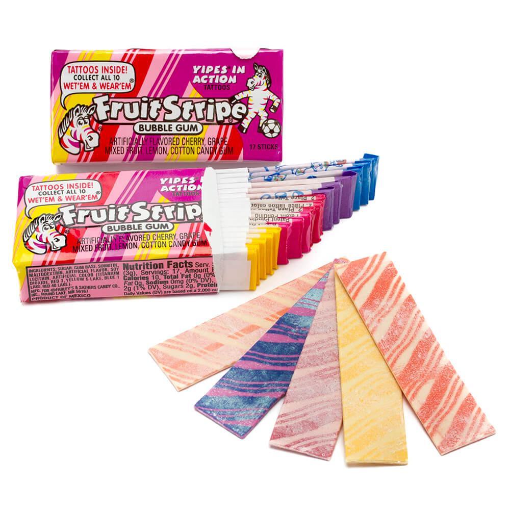 Fruit Stripe Bubble Gum Packs - Bubblegum: 12-Piece Box - Candy Warehouse