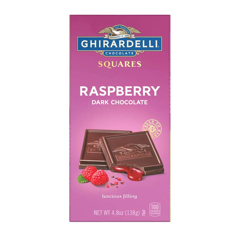 Ghirardelli 4.8-Ounce Dark Chocolate with Raspberry Filling Candy Bars: 10-Piece Caddy - Candy Warehouse