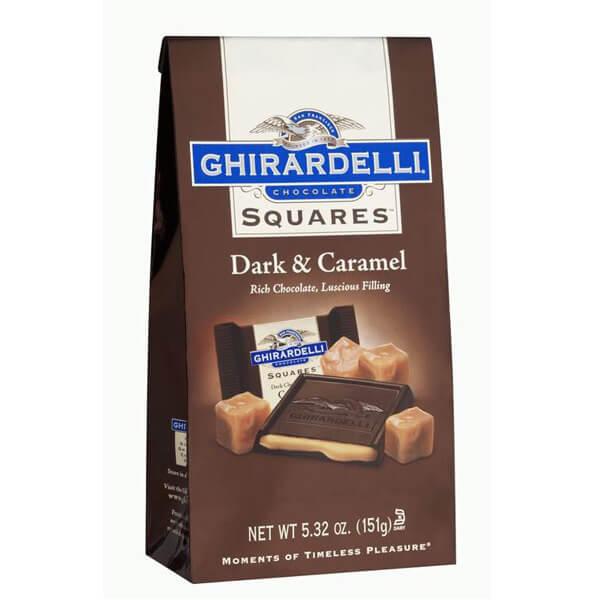 Ghirardelli Dark Chocolate Squares with Caramel Filling 5-Ounce Bags: 6-Piece Box - Candy Warehouse