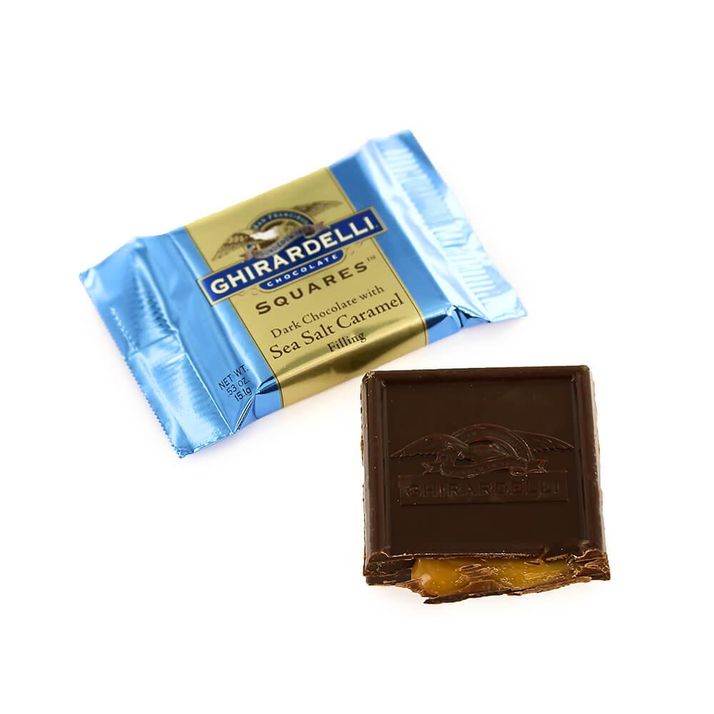 Ghirardelli Dark Chocolate with Sea Salt Caramel Filling Squares: 50-Piece Box - Candy Warehouse