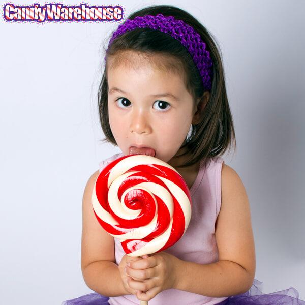 Giant 10-Ounce Red & White Swirl Lollipop in Gift Box - Candy Warehouse