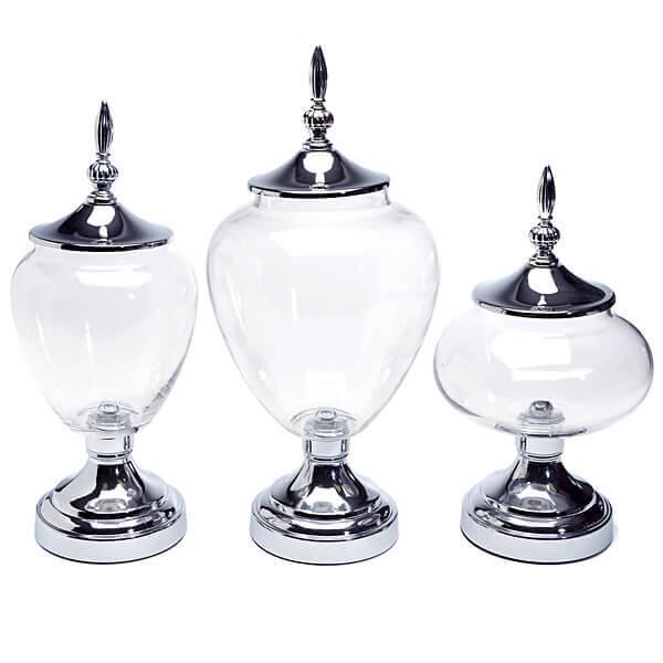 Glass Candy Jars with Silver Lids: 3-Piece Set