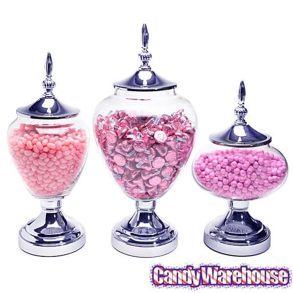 Glass Candy Jars with Silver Lids: 3-Piece Set