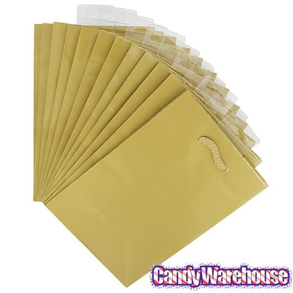 Glossy Candy Bags with Handles - Gold: 12-Piece Pack - Candy Warehouse