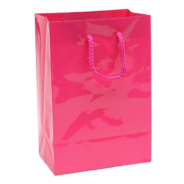 Glossy Candy Bags with Handles - Hot Pink: 12-Piece Pack | Candy Warehouse