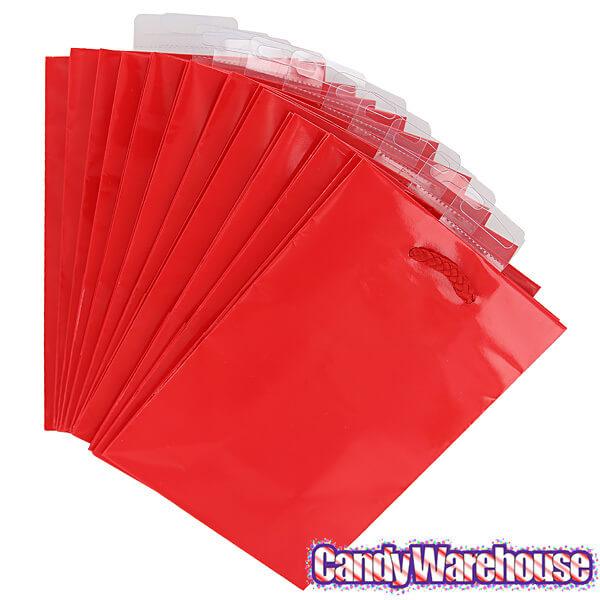 Glossy Candy Bags with Handles - Red: 12-Piece Pack - Candy Warehouse