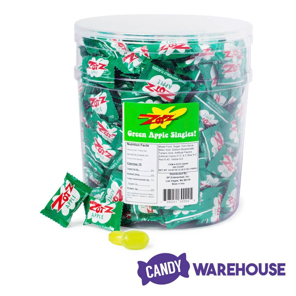 Green Apple Zotz Sour Fizz Candy: 300-Piece Tub - Candy Warehouse