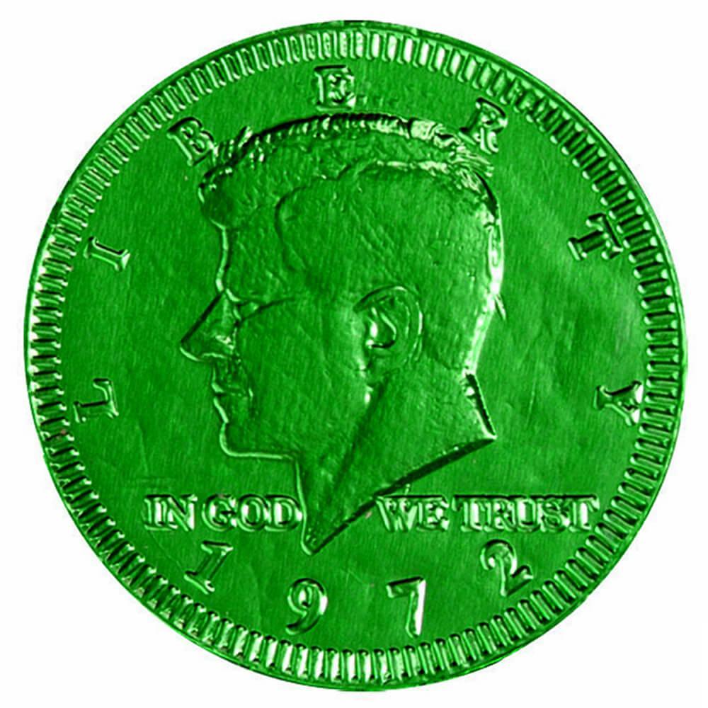 Green Foiled Milk Chocolate Coins: 1LB Bag - Candy Warehouse