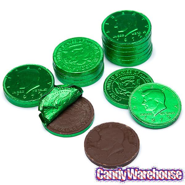 Green Foiled Milk Chocolate Coins: 1LB Bag - Candy Warehouse