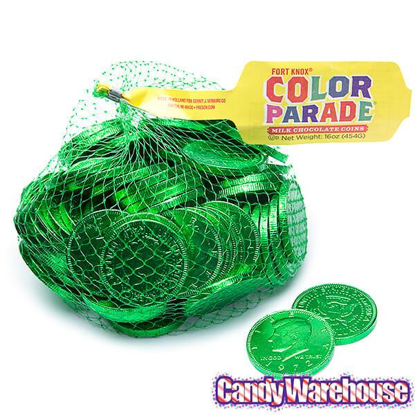 Green Foiled Milk Chocolate Coins: 1LB Bag - Candy Warehouse