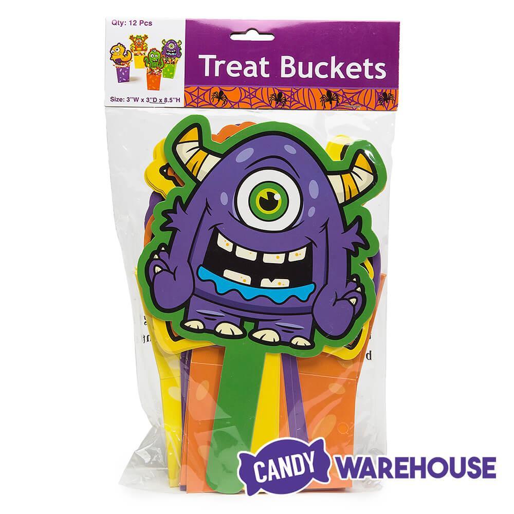 Halloween Monster Paper Candy Buckets - Assorted: 12-Piece Set - Candy Warehouse