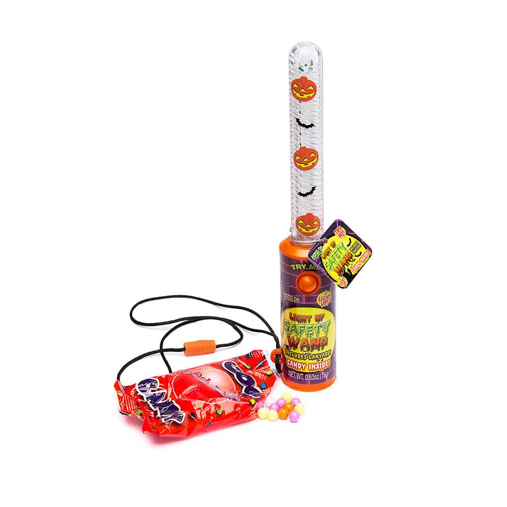 Halloween Pumpkin Light Up Wands with Candy: 12-Piece Display - Candy Warehouse