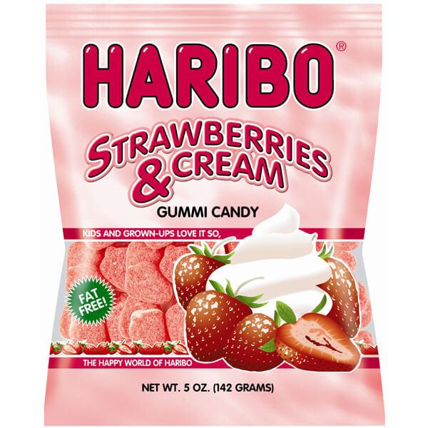 Haribo Gummy Strawberries &amp; Creme Candy: 3.75LB Box - Candy Warehouse