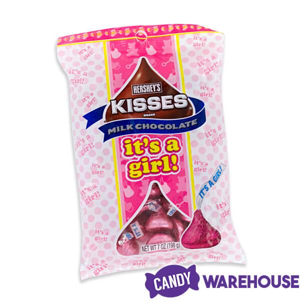 Hershey Kisses It's a Girl Pink Foiled Milk Chocolate Candy: 7-Ounce Bag - Candy Warehouse