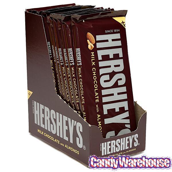 Hershey&#39;s Milk Chocolate with Almonds 4.25-Ounce Jumbo Candy Bars: 12-Piece Box - Candy Warehouse