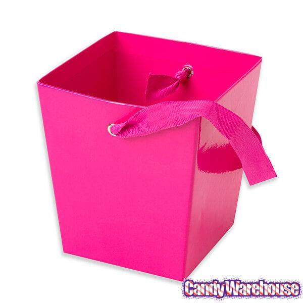 Hot Pink Cardboard Buckets with Ribbon Handles: 6-Piece Set - Candy Warehouse