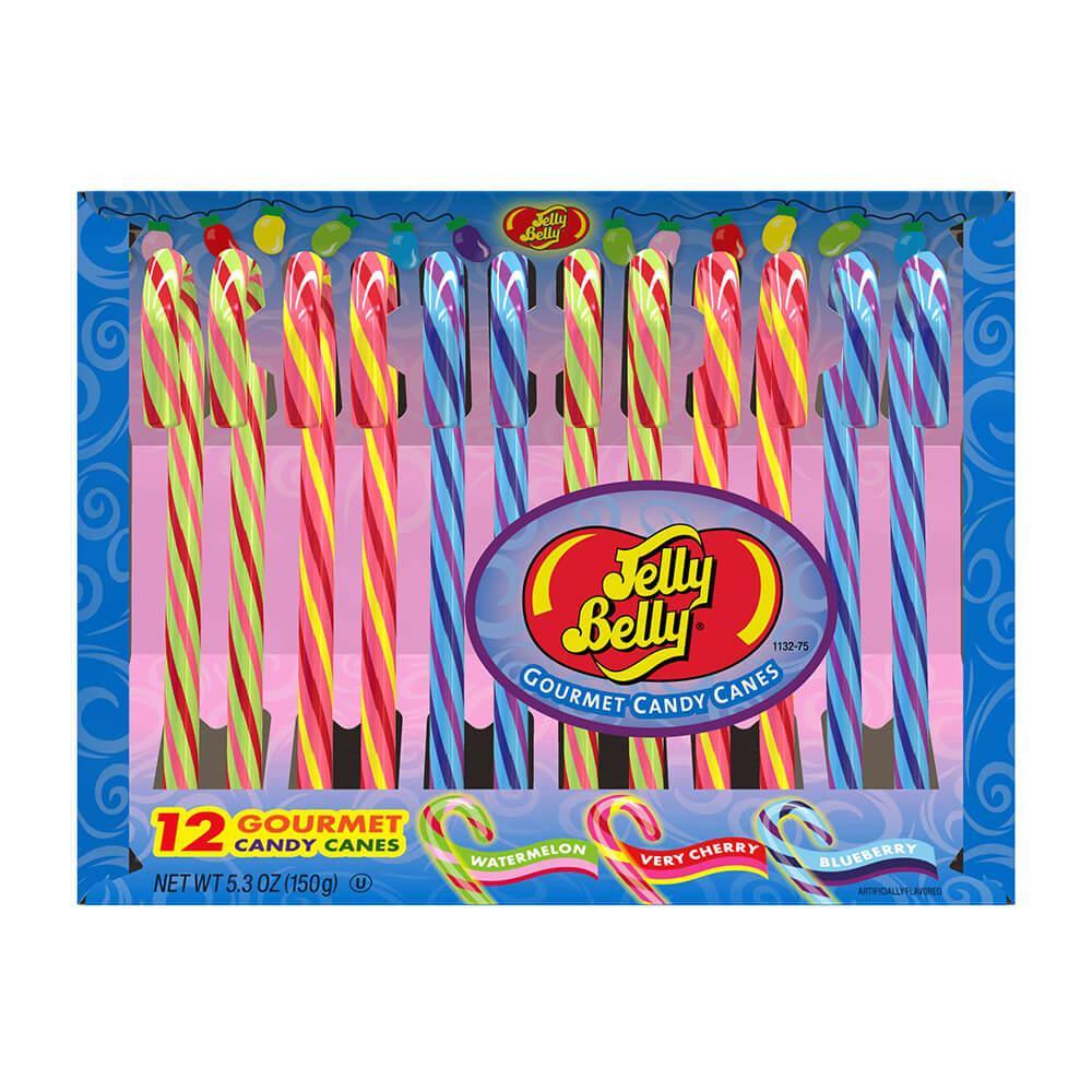 Jelly Belly Candy Canes - Very Cherry, Blueberry, & Watermelon: 12-Piece Box - Candy Warehouse