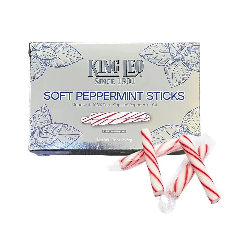 King Leo Soft Peppermint Sticks: 33-Piece Box - Candy Warehouse