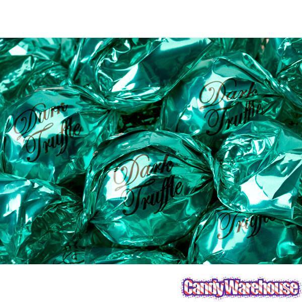 Madelaine Aqua Green Foiled Dark Chocolate Truffles: 30-Piece Tub - Candy Warehouse