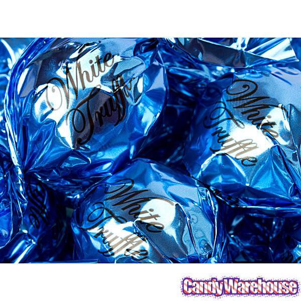 Madelaine Blue Foiled White Chocolate Filled Truffles: 30-Piece Tub - Candy Warehouse