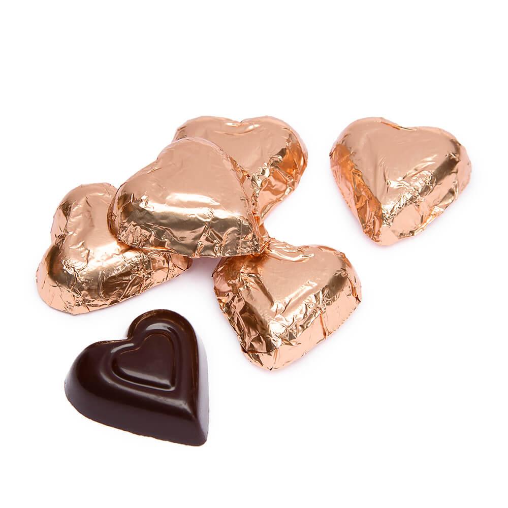 Madelaine Bronze Foiled Dark Chocolate Hearts: 5LB Box - Candy Warehouse