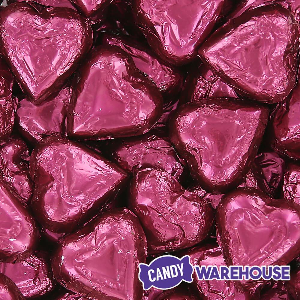 Madelaine Burgundy Foiled High Cocoa Content Dark Chocolate Hearts: 5LB Bag - Candy Warehouse