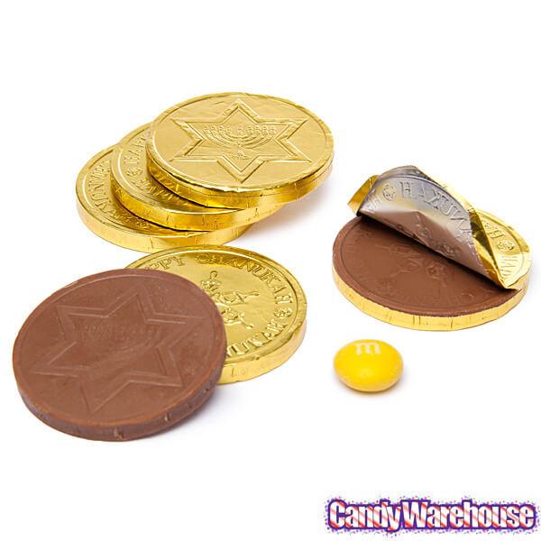 Madelaine Chanukah Gelt Gold Foiled Milk Chocolate Coins: 5LB Bag - Candy Warehouse