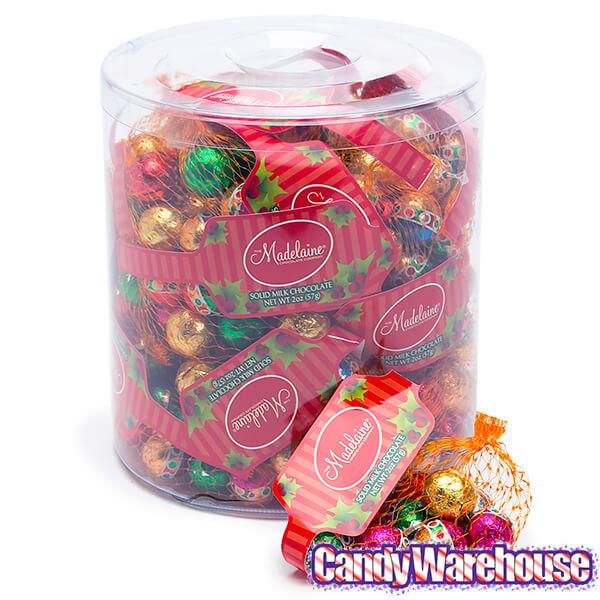 Madelaine Christmas Foiled Milk Chocolate Balls 2-Ounce Mesh Bags: 24-Piece Tub