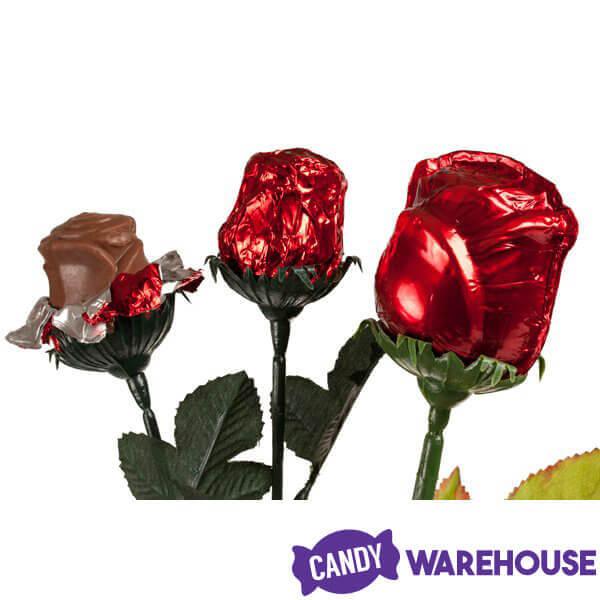 Madelaine Foiled 1/2-Ounce Solid Milk Chocolate Roses - Red: 12-Piece Box - Candy Warehouse