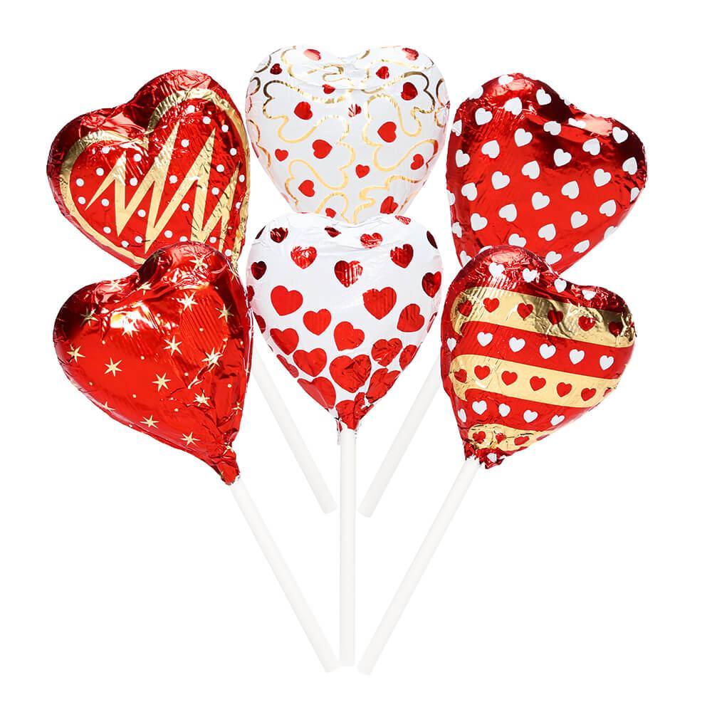 Madelaine Foiled Chocolate Heart Pops: 24-Piece Display - Candy Warehouse