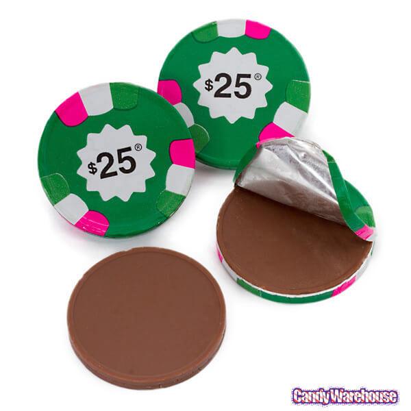 Madelaine Foiled Chocolate Poker Chips - $5 and $25 Designs: 36-Piece Rack - Candy Warehouse