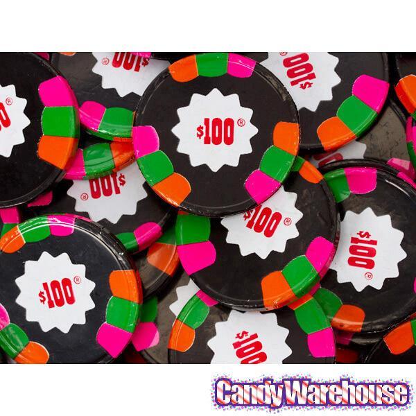 Madelaine Foiled Dark Chocolate Mint Poker Chips - $100 Black: 5LB Bag - Candy Warehouse