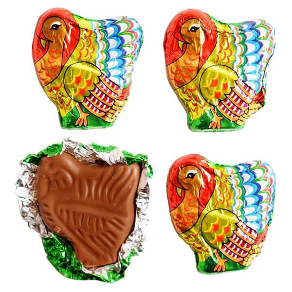 Madelaine Foiled Flat Milk Chocolate Turkeys: 40-Piece Tub - Candy Warehouse