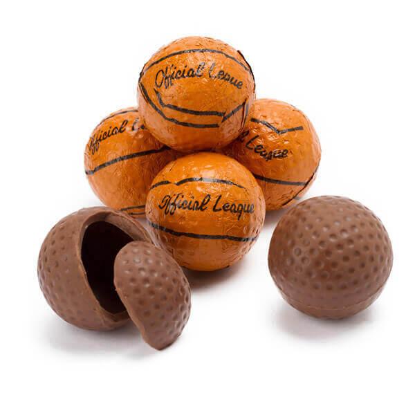 Madelaine Foiled Milk Chocolate 1.5-Inch Sports Balls Candy - Basketballs: 36-Piece Tub - Candy Warehouse