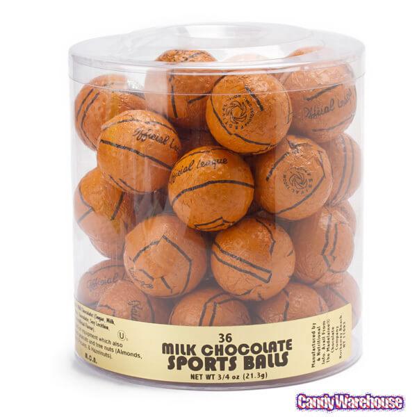 Madelaine Foiled Milk Chocolate 1.5-Inch Sports Balls Candy - Basketballs: 36-Piece Tub - Candy Warehouse