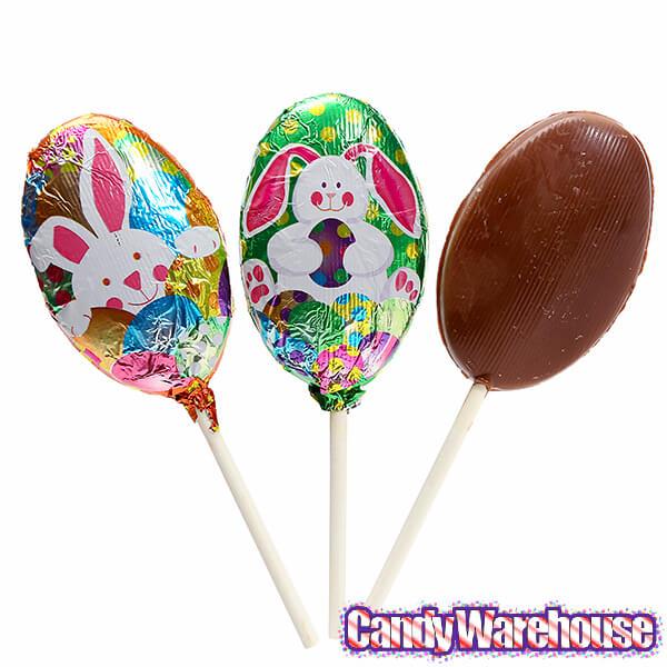 Madelaine Foiled Milk Chocolate Easter Egg Lollipops: 24-Piece Display - Candy Warehouse