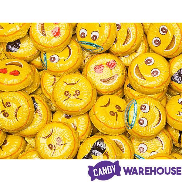 Madelaine Foiled Milk Chocolate Emoji Candy Rounds: 5LB Bag - Candy Warehouse