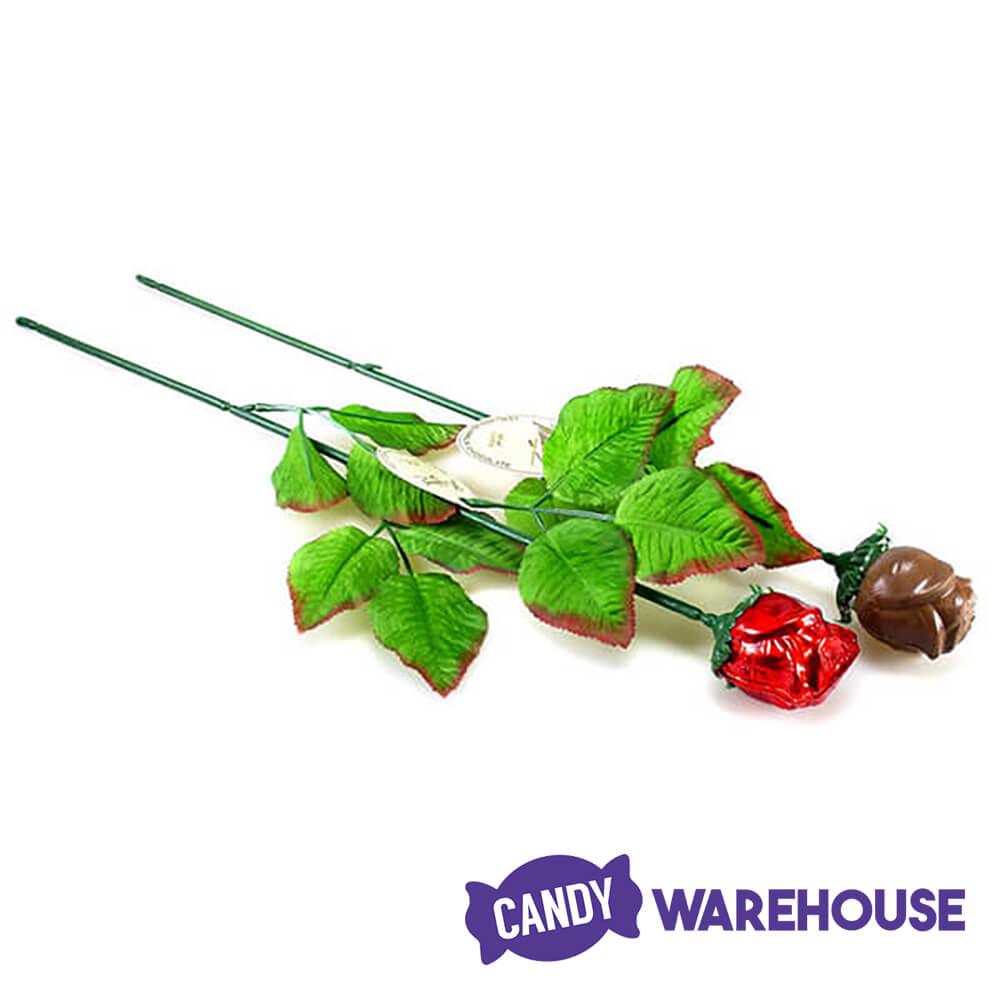 Madelaine Foiled Milk Chocolate Long Stem Roses - Red: 12-Piece Bunch - Candy Warehouse