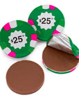 Madelaine Foiled Milk Chocolate Poker Chips - $25 Green: 5LB Bag - Candy Warehouse