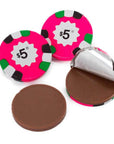 Madelaine Foiled Milk Chocolate Poker Chips - $5 Pink: 5LB Bag - Candy Warehouse