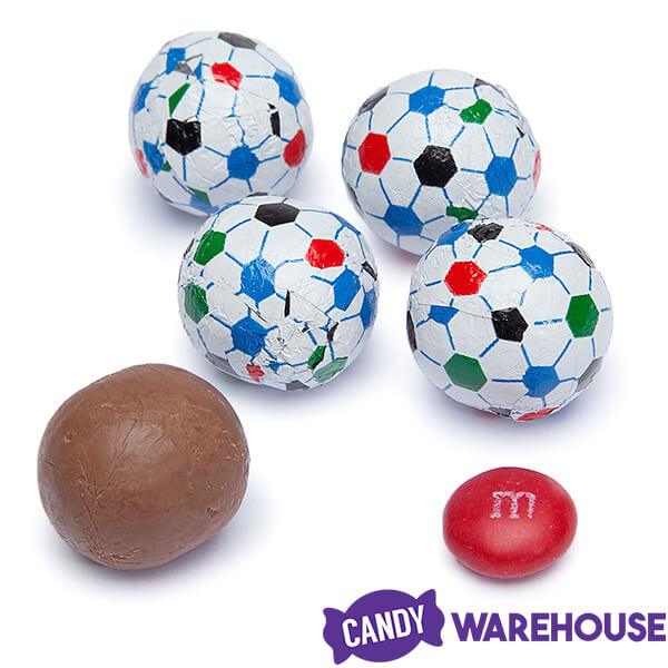 Madelaine Foiled Milk Chocolate Sports Balls 2-Ounce Mesh Bags - Soccer: 24-Piece Tub - Candy Warehouse