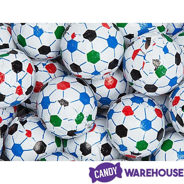 Madelaine Foiled Milk Chocolate Sports Balls 2-Ounce Mesh Bags - Soccer: 24-Piece Tub - Candy Warehouse