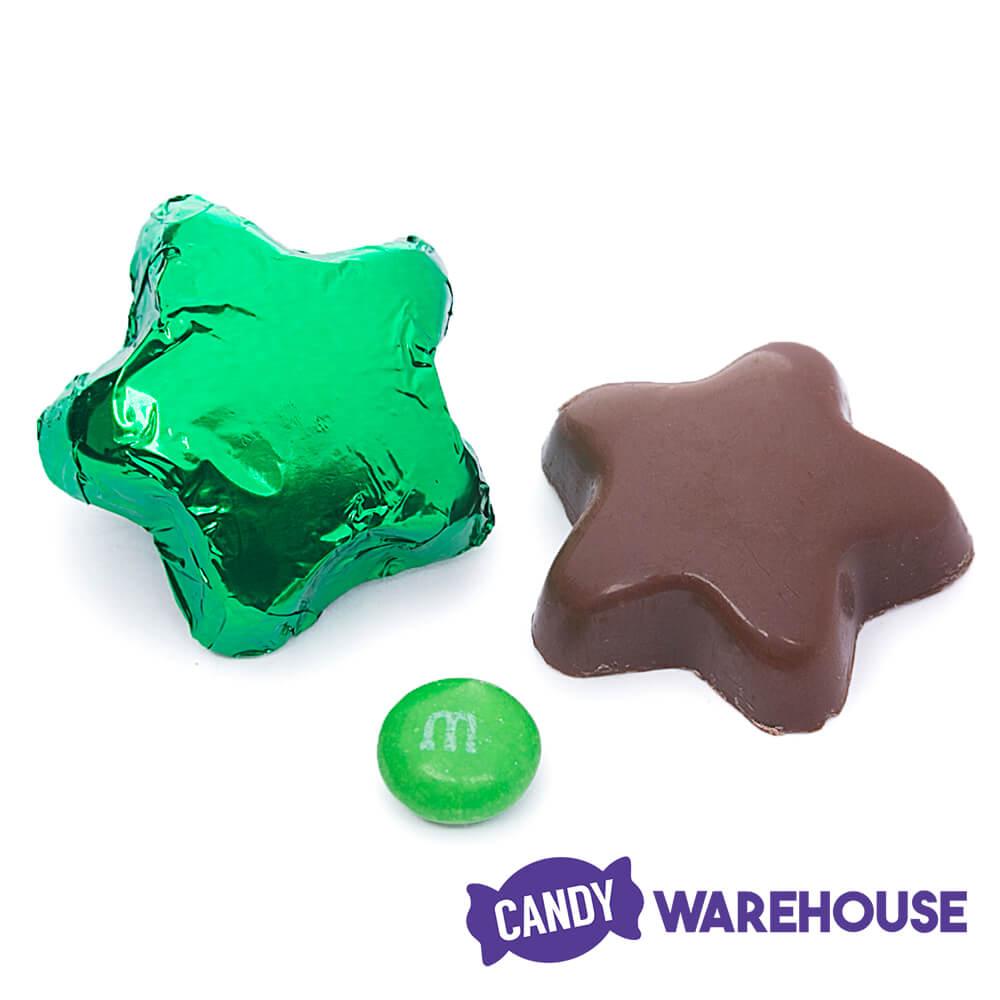 Madelaine Foiled Milk Chocolate Stars - Green: 5LB Bag - Candy Warehouse