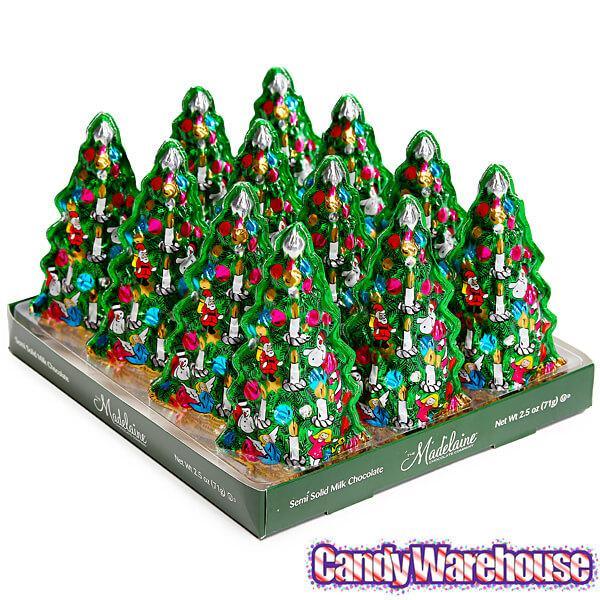 Madelaine Foiled Semi-Solid Milk Chocolate Christmas Trees: 12-Piece Display