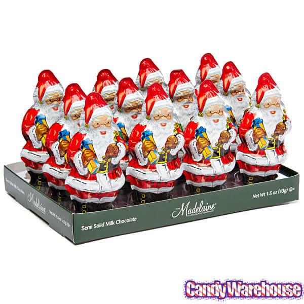 Madelaine Foiled Semi-Solid Milk Chocolate Santas: 12-Piece Display