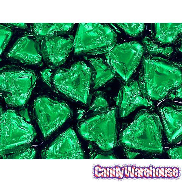 Madelaine Green Foiled Milk Chocolate Hearts: 5LB Bag - Candy Warehouse